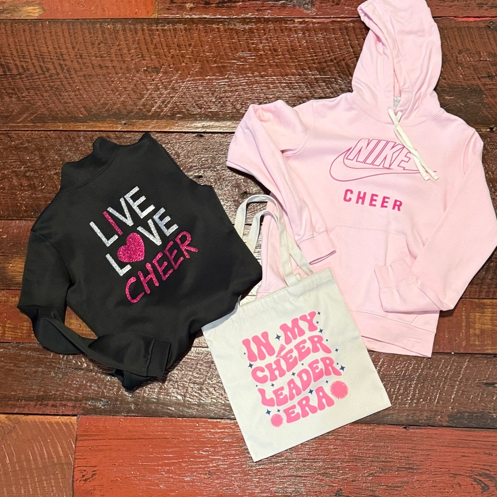 Cheer Bundle of 3 Pink Nike Cheer Hoodie Cheer Bag and Black Cheer zip up